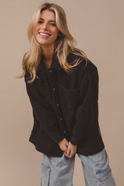 BiBi Button Up Washed Jacket with Pockets Black Charcoal