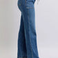 Judy Blue drawstring straight jeans in blue denim flare with white stitching