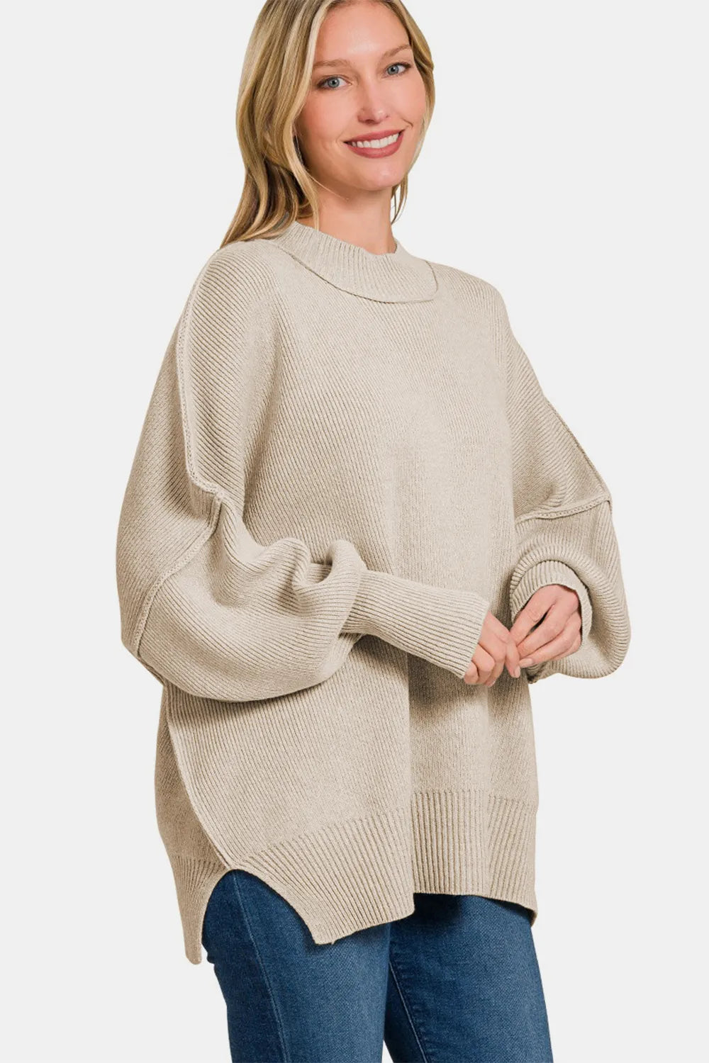 Zenana Side Sit Oversize Sweater Sweaters