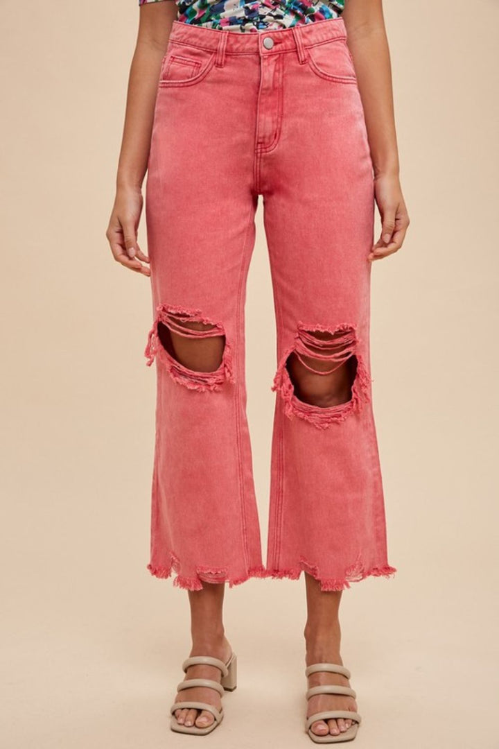 Annie Wear Distressed Raw Hem Jeans Strawberry