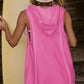 Vibrant pink half-zipped hooded sleeveless romper cover-up back view