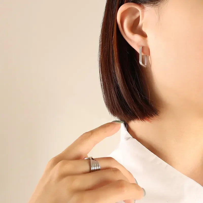 Titanium Steel Geometric Huggie Earrings - DAVERRI FASHIONS