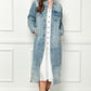 Veveret Full Size Distressed Raw Hem Pearl Detail Button Up Jacket MEDWASH S