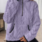 Lavender fuzzy knit half-zip fleece sweatshirt with black trim
