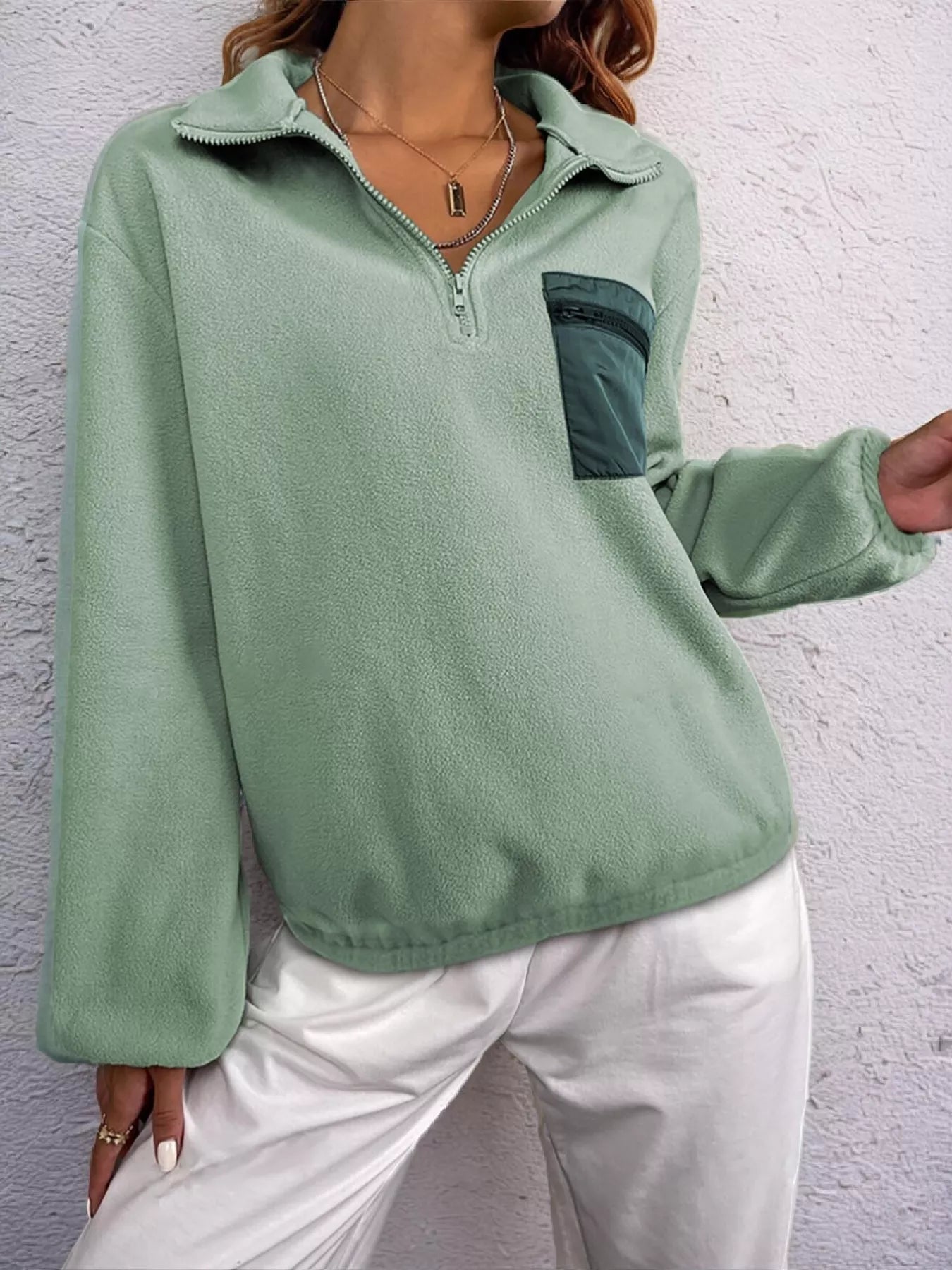 Half Zip Dropped Shoulder Pullover | Sweatshirts Daverri Fashions