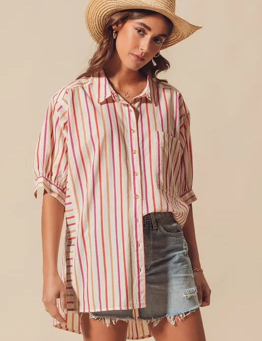 PINK COMBO SO ME Multicolored Stripe Button Down Shirt | Daverri Fashions