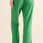 Green Brushed Texture Checkerboard Casual Pants with Elastic Waist