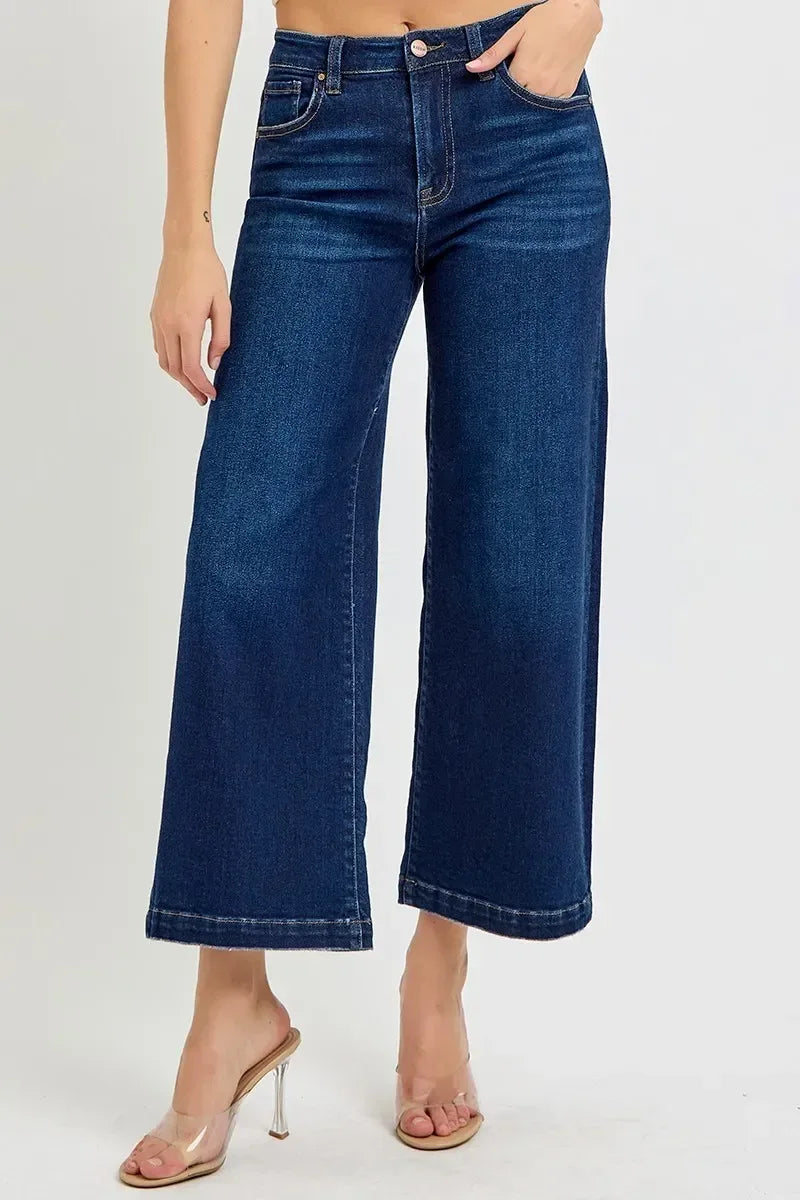 RISEN High Rise Crop Wide Jeans - DAVERRI FASHIONS