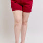 Judy Blue Plus Size High Waist Tummy Control Garment Dyed Heart Shaped Denim Shorts SCARLET