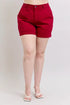 Judy Blue Plus Size High Waist Tummy Control Garment Dyed Heart Shaped Denim Shorts SCARLET