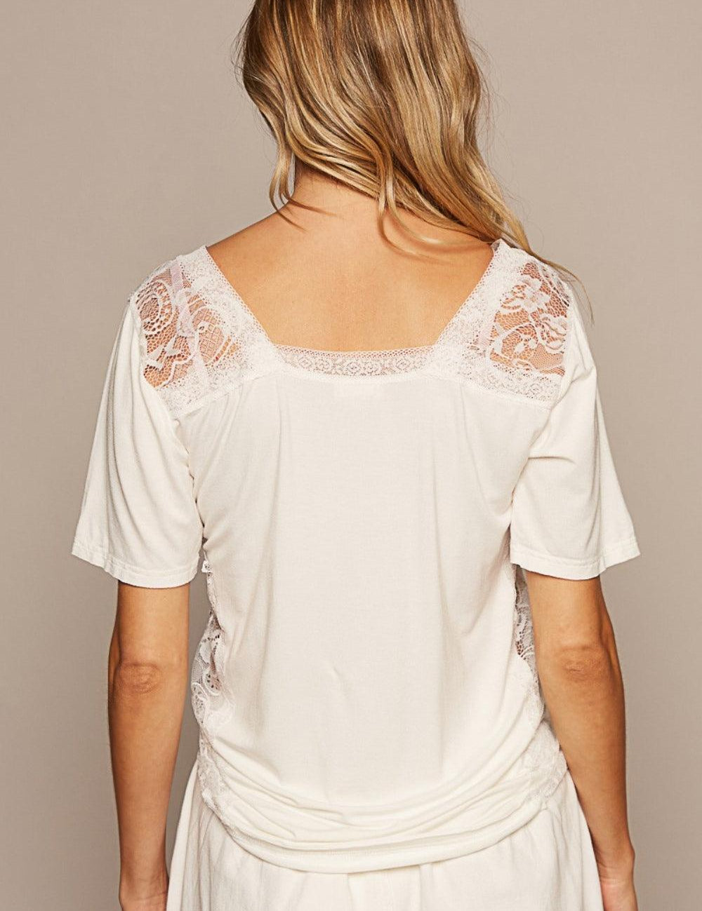 POL V-Neck Short Sleeve Lace Trim Top Shirts & Tops