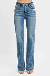 RISEN Full Size Distressed Detail Bootcut Jeans Plus Size | Jeans Daverri Fashions
