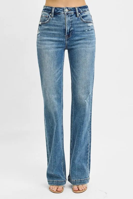 RISEN Full Size Distressed Detail Bootcut Jeans Plus Size | Jeans Daverri Fashions