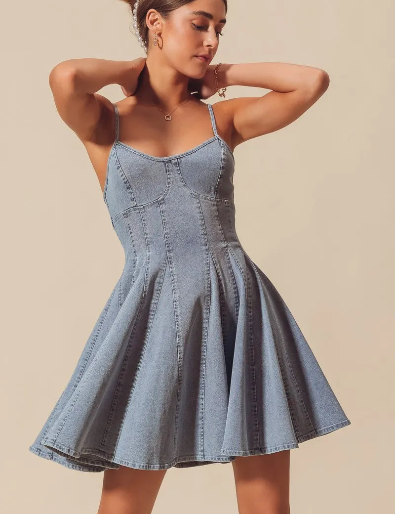 DENIM M SO ME A Line Fit and Flare Denim Mini Dress | Daverri Fashions