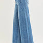 Light-wash blue RISEN High Rise Ankle Wide Jeans with frayed hem