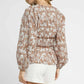 Umgee Floral Smocked Peplum Blouse with Tie Detail Blouses