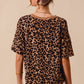 SO ME Leopard Thermal Waffle Knit Loose Fit Top, tan with black spots