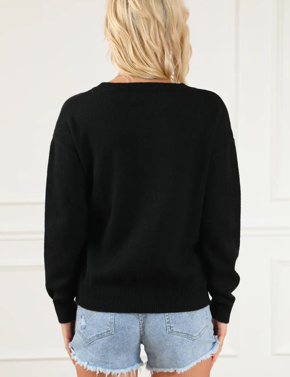 Graphic Round Neck Long Sleeve Sweater | Sweaters Daverri Fashions