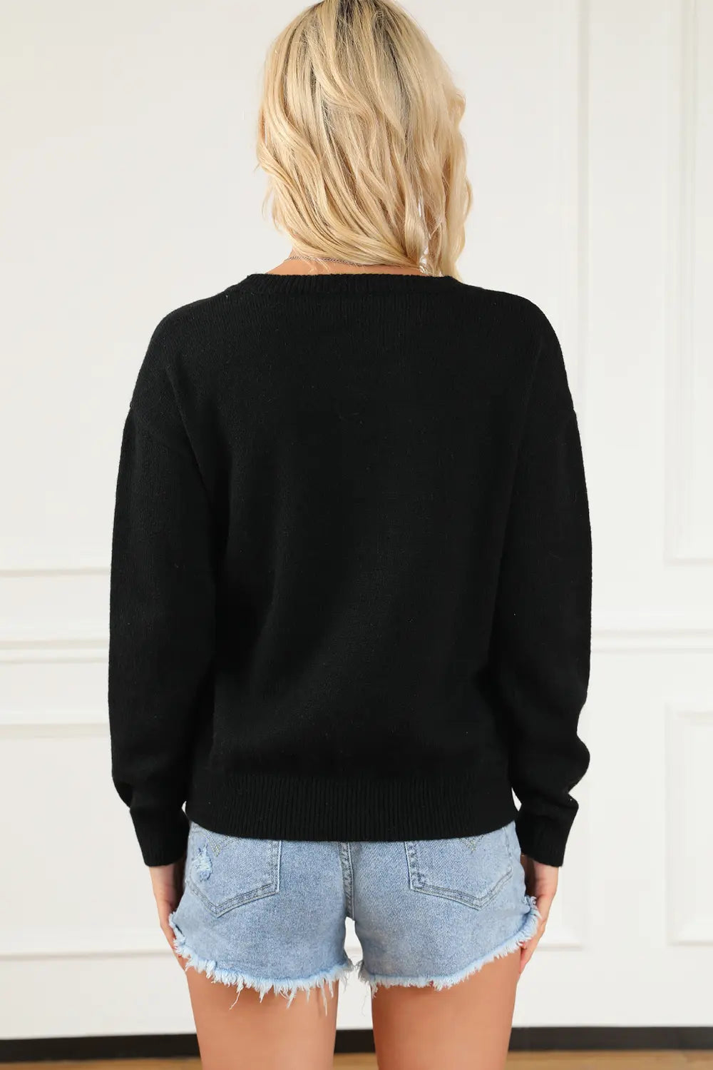 Graphic Round Neck Long Sleeve Sweater | Sweaters Daverri Fashions
