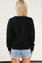 Graphic Round Neck Long Sleeve Sweater | Sweaters Daverri Fashions