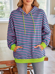 Lovelet Drawstring Striped Long Sleeve Hoodie | Hoodies Daverri Fashions