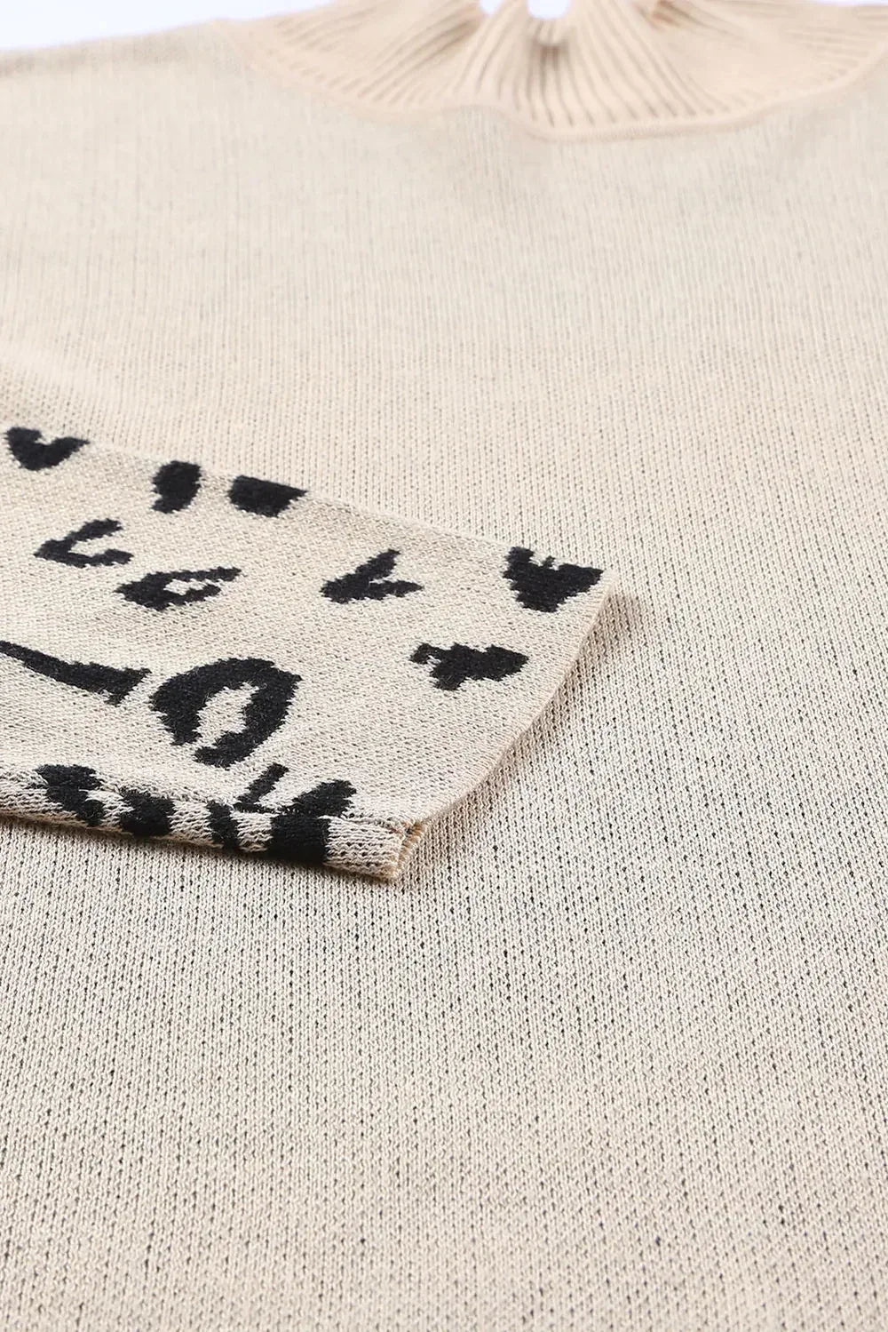 Slit Leopard Mock Neck Dropped Shoulder Sweater - DAVERRI FASHIONS