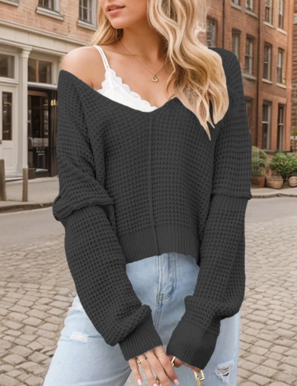 V-Neck Long Sleeve Sweater | Sweaters Daverri Fashions