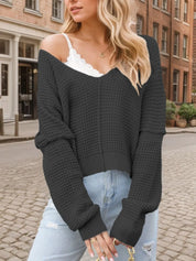 V-Neck Long Sleeve Sweater | Sweaters Daverri Fashions