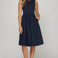 Navy blue sleeveless plus size poplin midi A-line dress with pockets