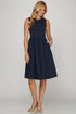 Navy blue sleeveless plus size poplin midi A-line dress with pockets