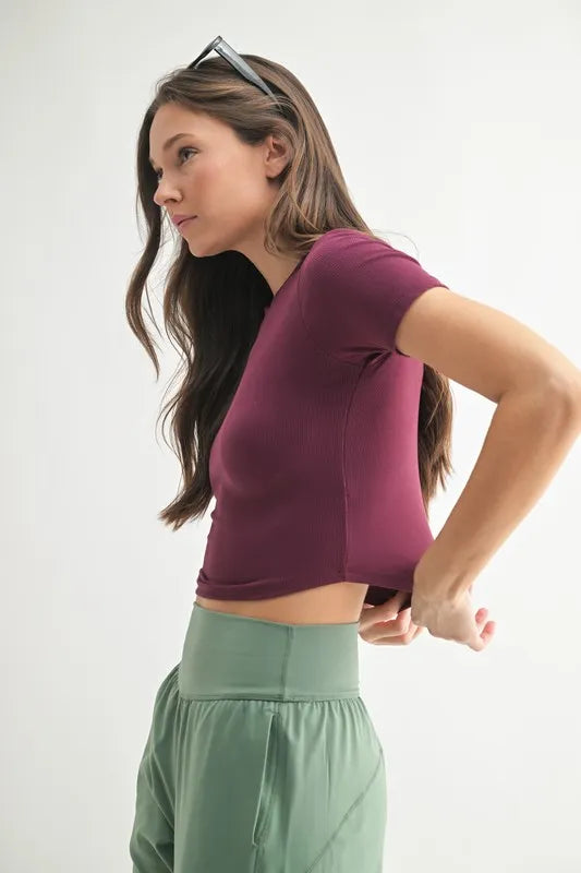 MONO B Essential Micro-ribbed Cropped Athleisure Tee