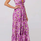 Floral print tie front tiered maxi dress in vibrant purple