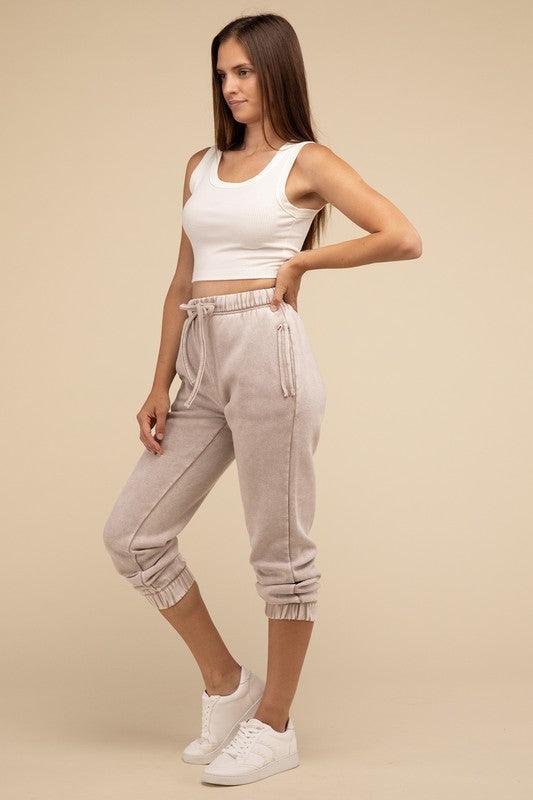 Acid Wash Fleece Sweatpants with Pockets Lounge Pants