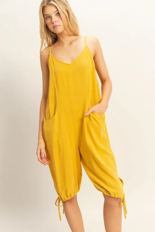 HYFVE V-Neck Pocket Detail Side Tie Hem Romper MUSTARD Rompers