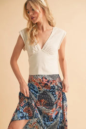 WHITE L Aemi+Co V-Neck Cap Sleeve Cropped Top | Tops Daverri Fashions