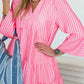 Vibrant pink white striped tiered flowy mini dress with flare bell sleeves