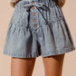 SO ME Flared Denim Shorts with Elasticized Waist - DAVERRI FASHIONS