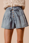 SO ME Flared Denim Shorts with Elasticized Waist - DAVERRI FASHIONS