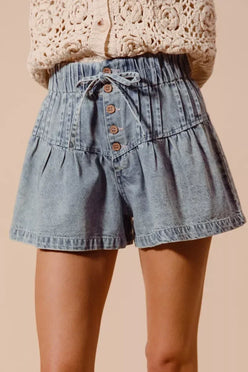 SO ME Flared Denim Shorts with Elasticized Waist - DAVERRI FASHIONS