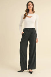 MABLE Cut Out Long Sleeve Ribbed Knit Top | Tops Daverri Fashions