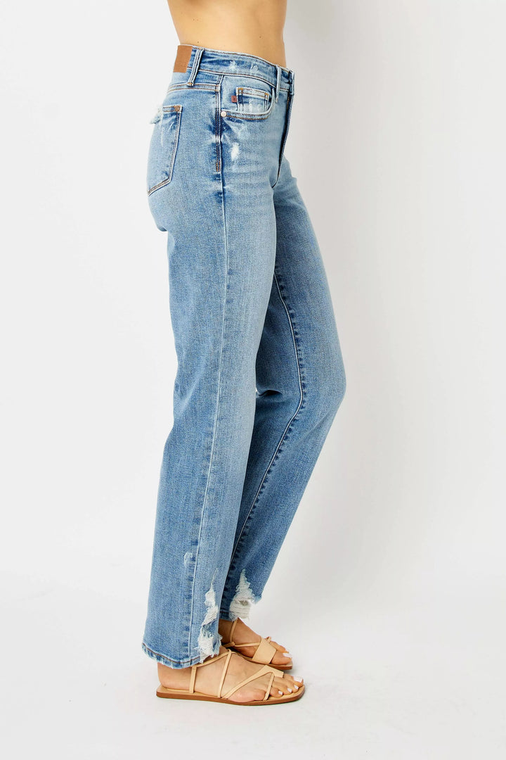 Judy Blue Full Size High Waist Straight Jeans with Heavy Destroy Plus Size | Jeans Daverri Fashions