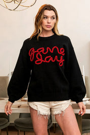 BiBi Game Day Metallic Letter Sweater | Sweaters Daverri Fashions