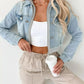Distressed Zip Up Cropped Hooded Denim Jacket - DAVERRI FASHIONS