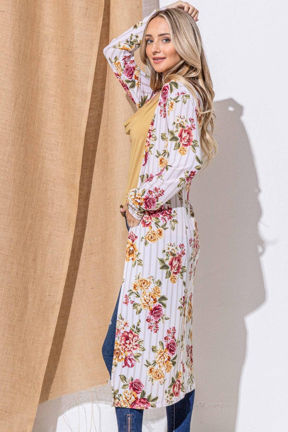 And The Why Floral Kimono Open Front Longline Cardigan | Cardigans Daverri Fashions