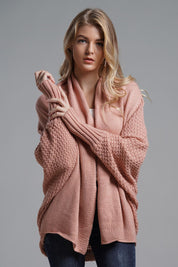 Pink One Size Dolman Sleeve Open Front Ribbed Trim Longline Cardigan | Cardigans Daverri Fashions