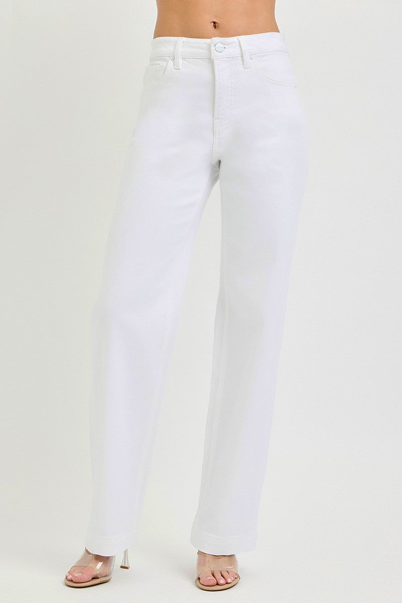 RISEN high-rise wide baggy white denim jeans back view
