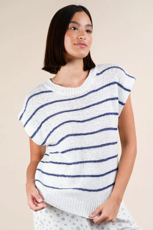 VERY J Striped Knit Sweater Vest Top