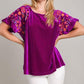 Umgee Full Size Velvet Embroidery Short Sleeve Blouse Violet S Blouses