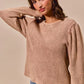 SO ME Mineral Washed Waffle Top With Puff Sleeves - DAVERRI FASHIONS