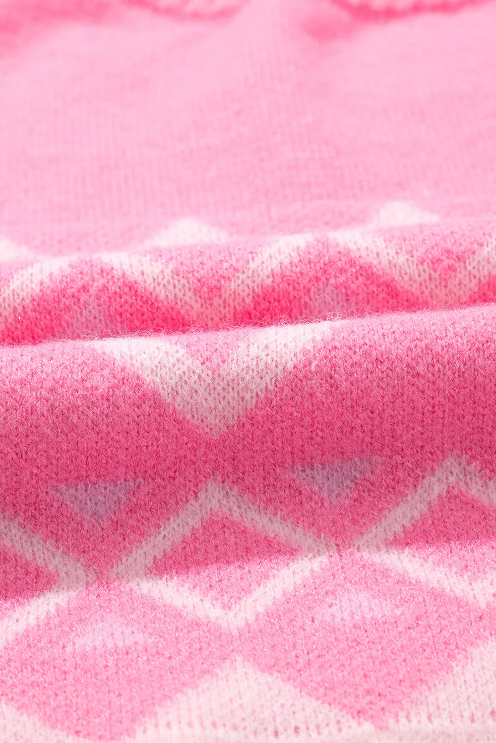 Women’s pink geometric drop shoulder long sleeve knitted sweater